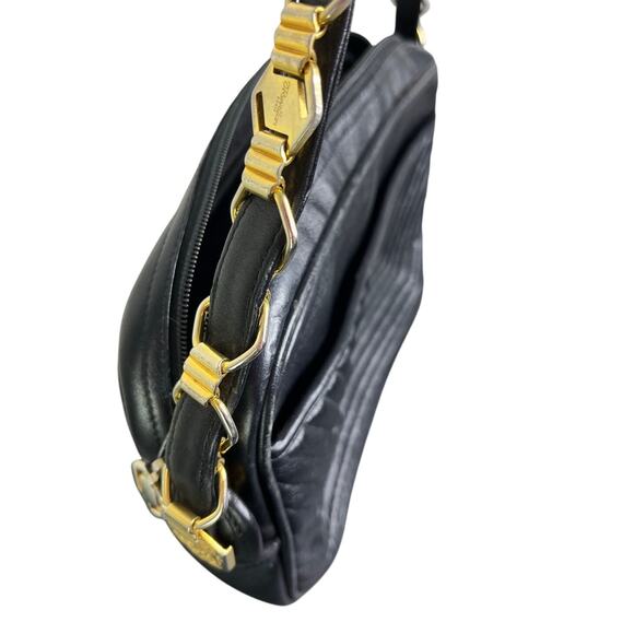 Revillon Handbag Womens Black Leather Gold Chain Strap Old Money Classy - Picture 6 of 9